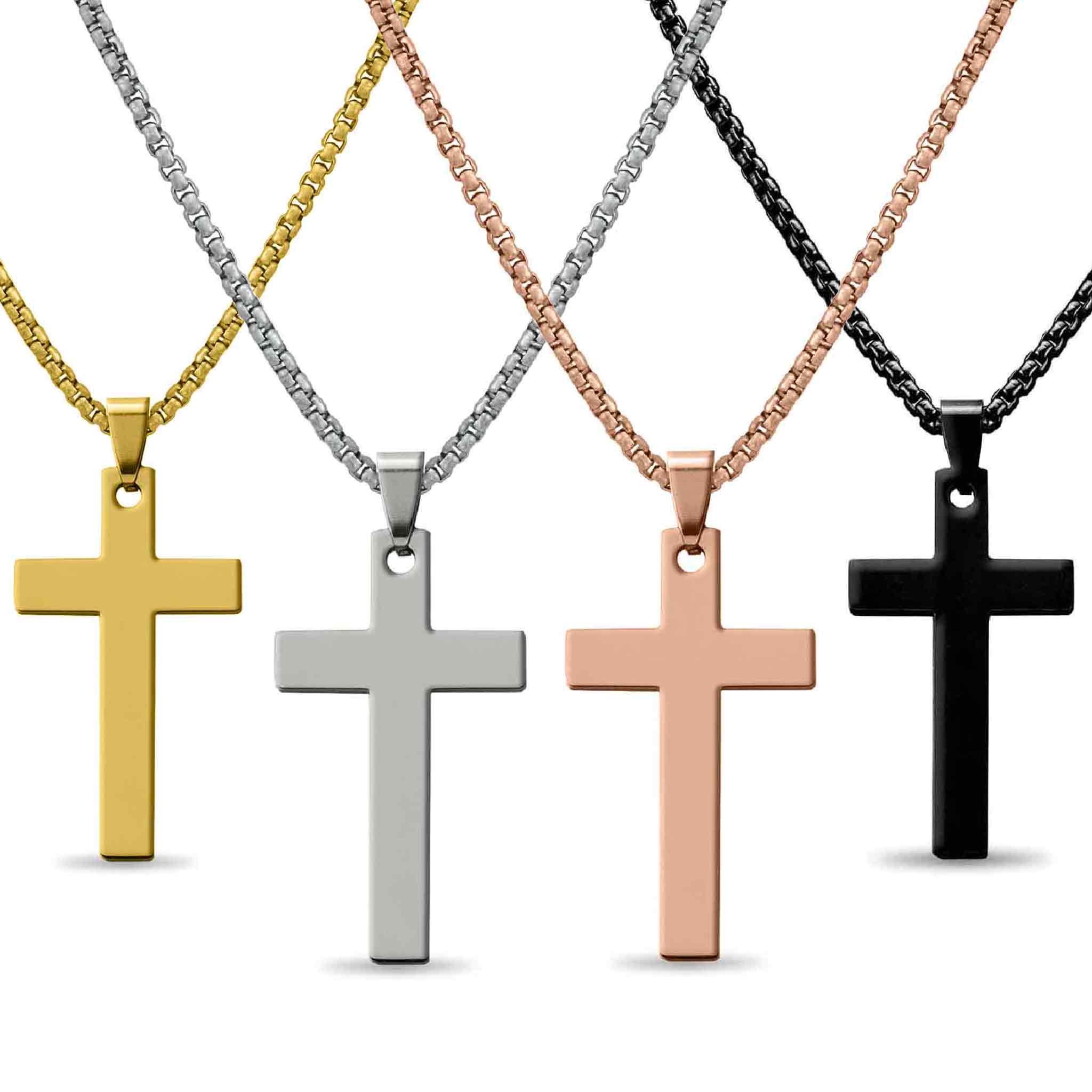 Stainless Steel Box Chain Cross Necklace