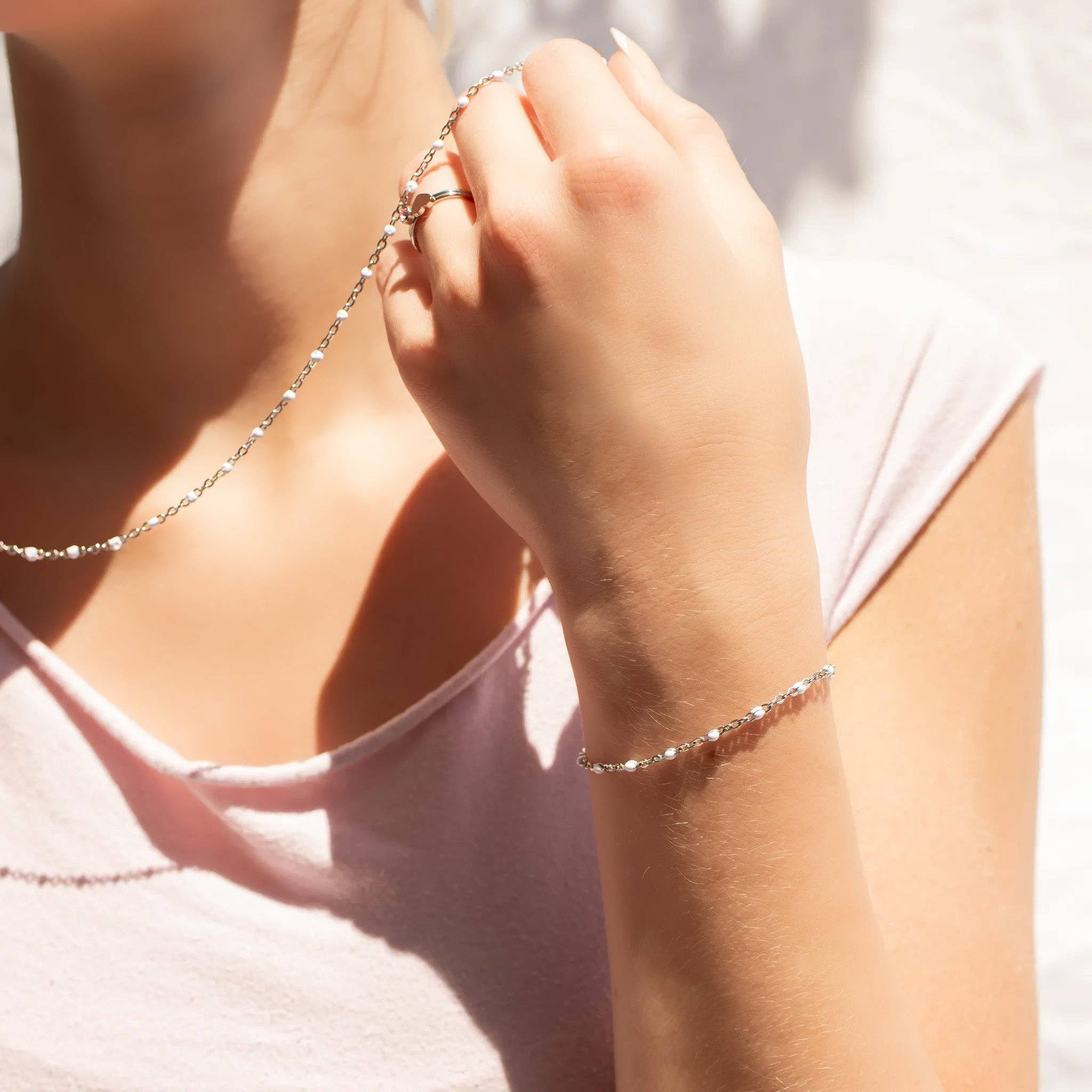 18K Gold PVD Stainless Steel White Confetti Chain Bracelet
