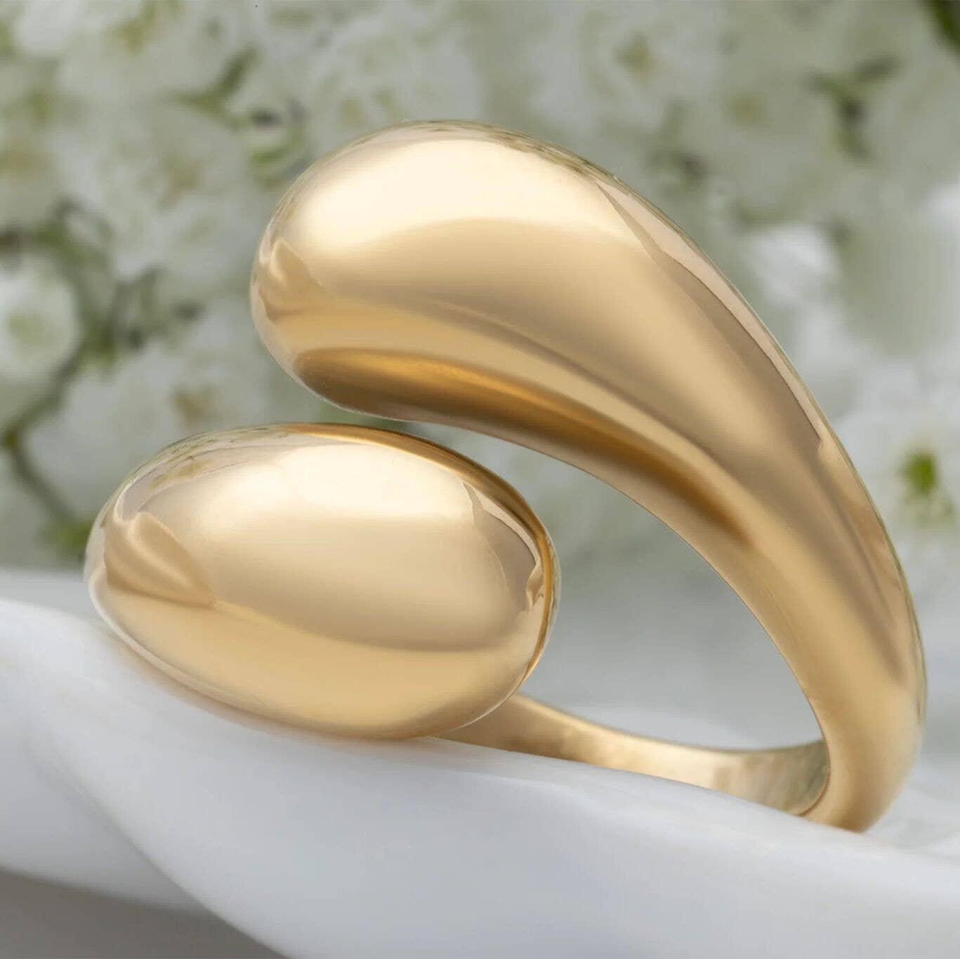 18K Gold Stainless Steel Large Duo Drop Ring