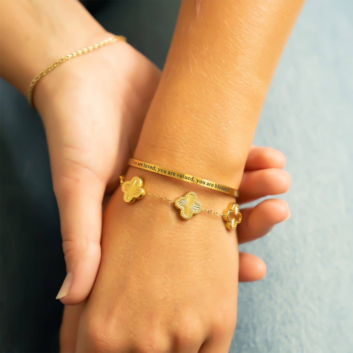 18K Gold PVD You are Loved Engraved Bangle Bracelet