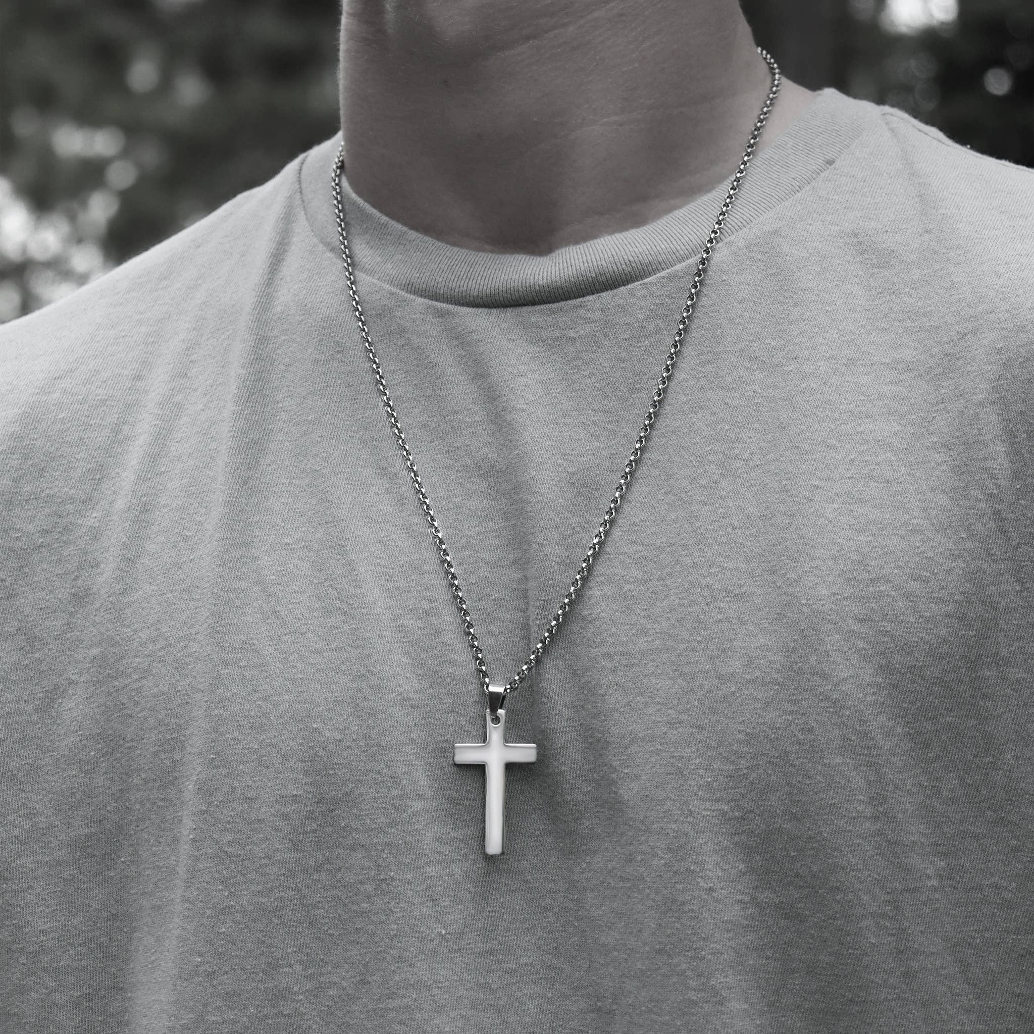 Stainless Steel Box Chain Cross Necklace