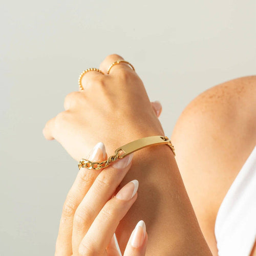 14K Gold Filled Plus™ Blank ID Curved Bar Bracelet - KM Jewelry Co.