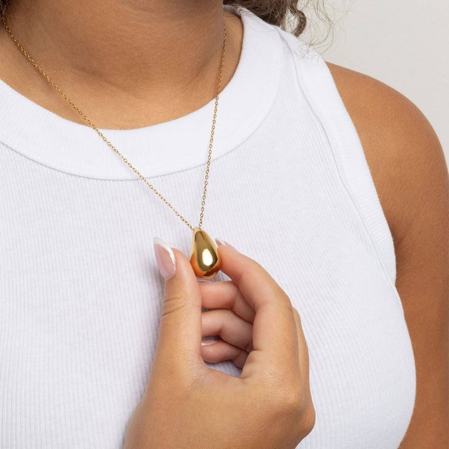 18k Gold PVD Stainless Steel Tear Drop Charm Necklace