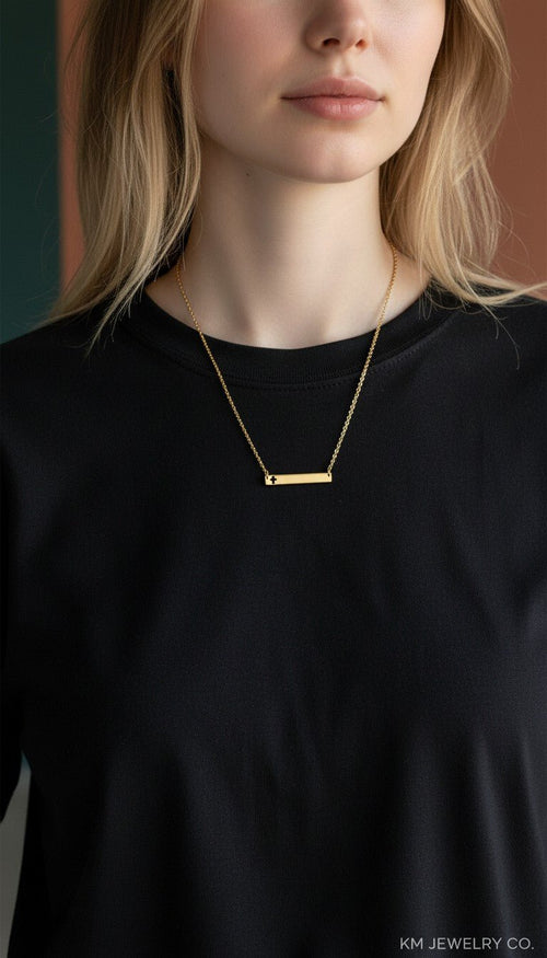 18k Gold Plated - Hallow Cross Gold Bar Neckalce - KM Jewelry Co.