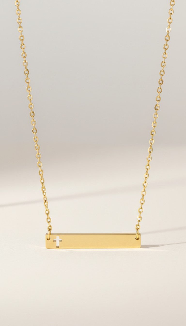 18k Gold Plated - Hallow Cross Gold Bar Neckalce - KM Jewelry Co.