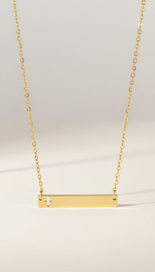 18k Gold Plated - Hallow Cross Gold Bar Neckalce - KM Jewelry Co.