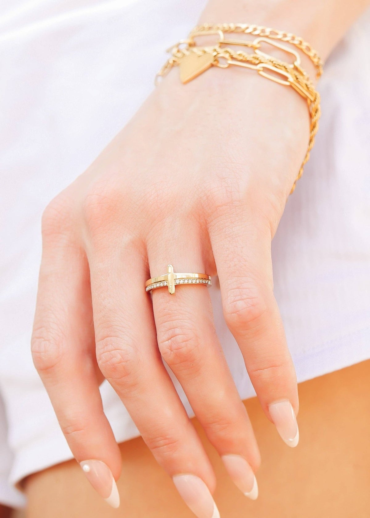 18K Gold PVD Engraved Bible Verse CZ Cross Ring Gift - KM Jewelry Co.