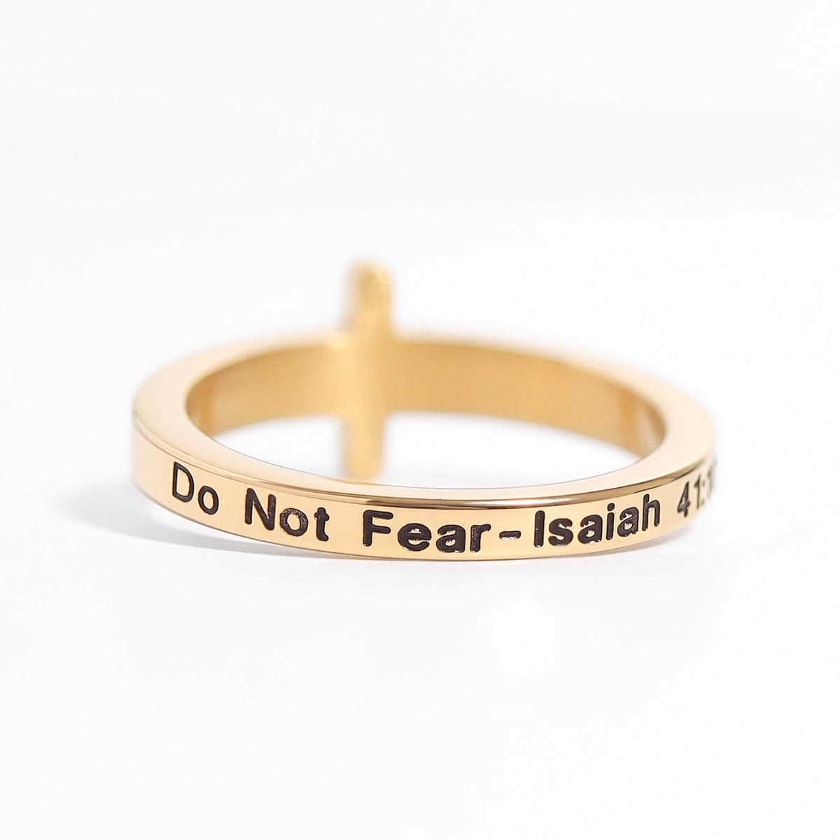 18K Gold PVD Engraved Bible Verse CZ Cross Ring Gift - KM Jewelry Co.