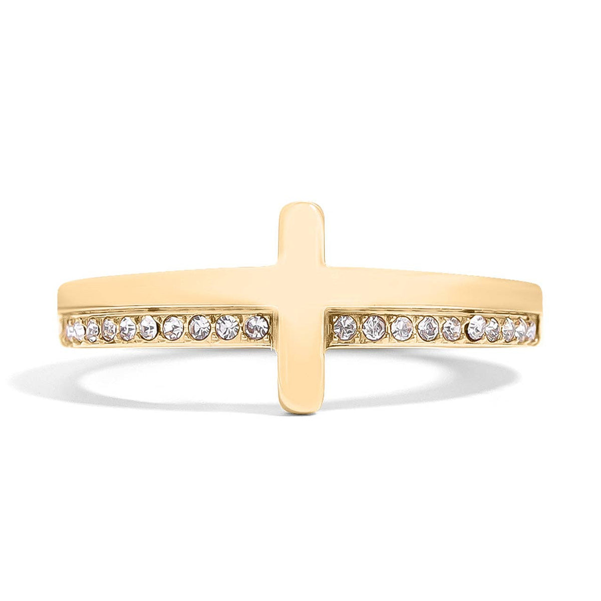 18K Gold PVD Engraved Bible Verse CZ Cross Ring Gift - KM Jewelry Co.