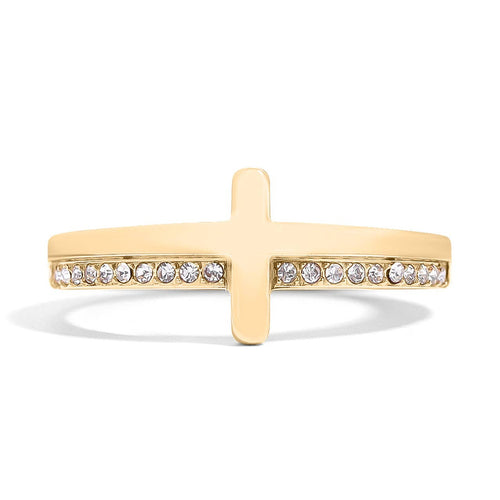 18K Gold PVD Engraved Bible Verse CZ Cross Ring Gift - KM Jewelry Co.