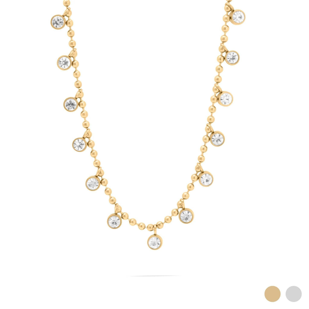 18K Gold PVD Stainless Steal Round Stone Dangle Necklace - KM Jewelry Co.
