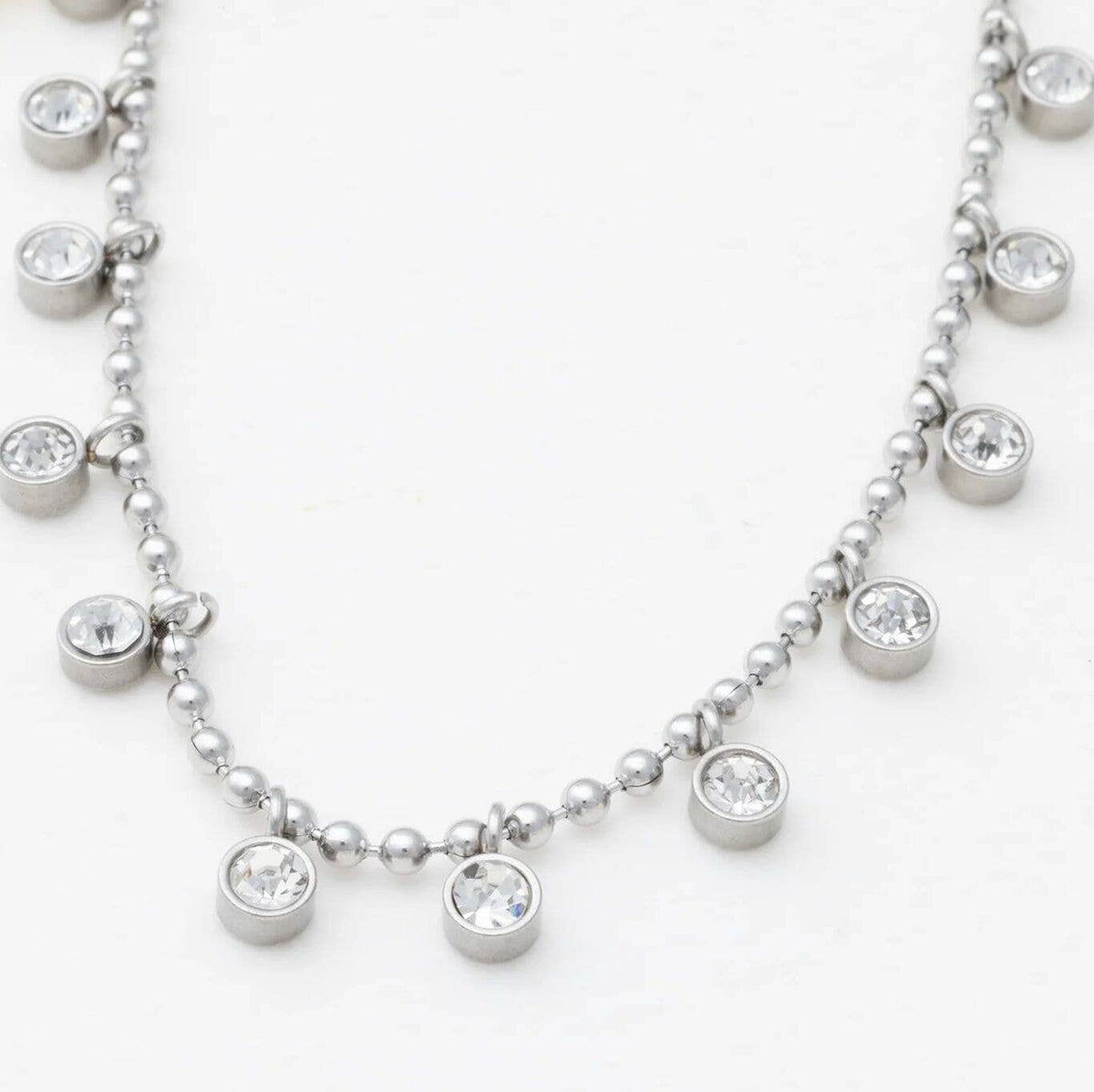 18K Gold PVD Stainless Steal Round Stone Dangle Necklace - KM Jewelry Co.