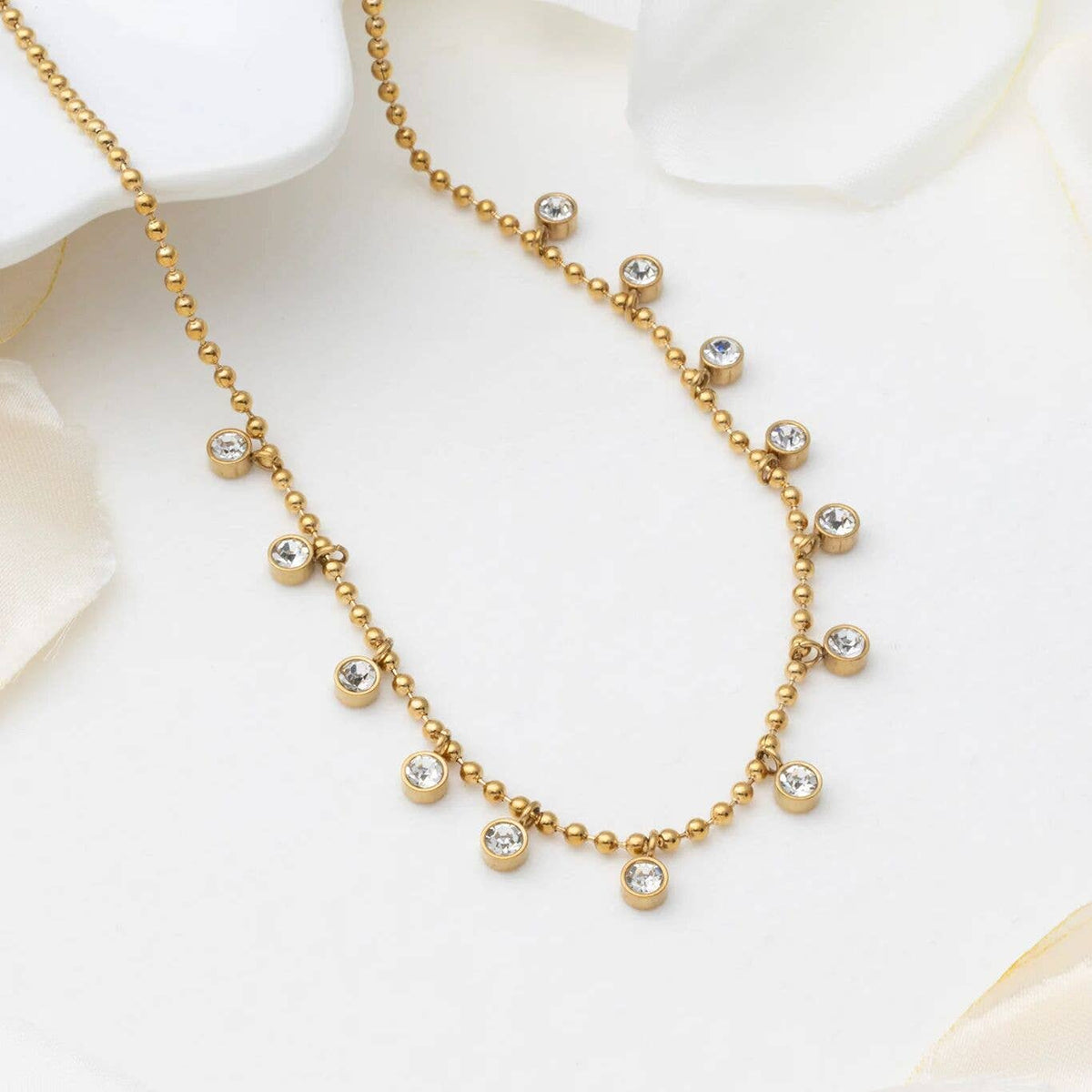 18K Gold PVD Stainless Steal Round Stone Dangle Necklace - KM Jewelry Co.