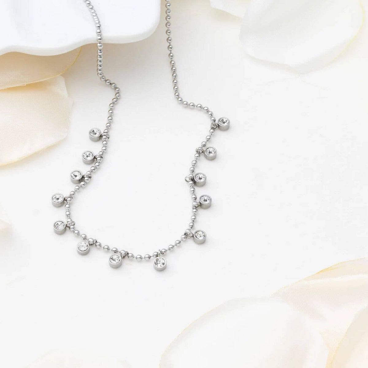 18K Gold PVD Stainless Steal Round Stone Dangle Necklace - KM Jewelry Co.