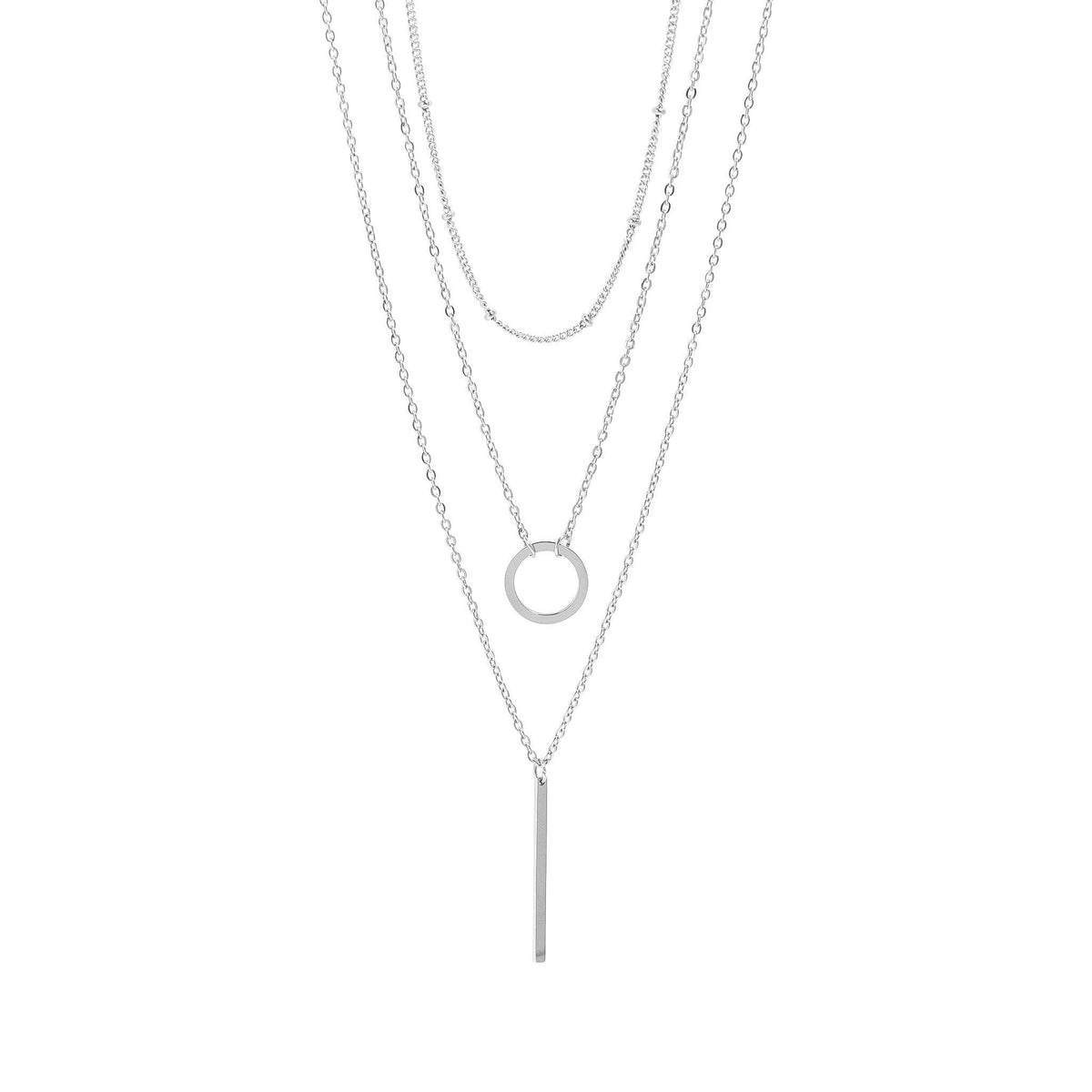 18K Gold PVD Stainless Steel 3 Row Layered Chain Necklace - KM Jewelry Co.