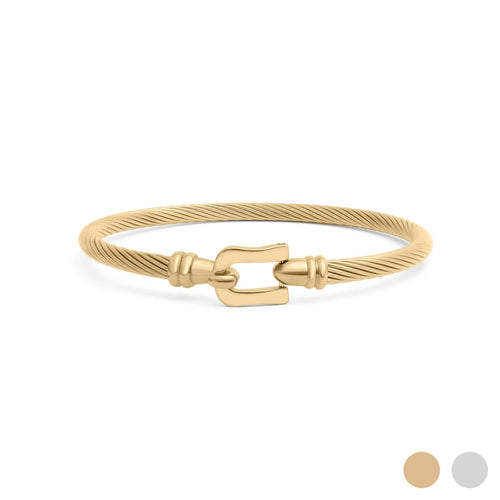 18K Gold PVD Stainless Steel Buckle Clasp Bangle Bracelet - KM Jewelry Co.