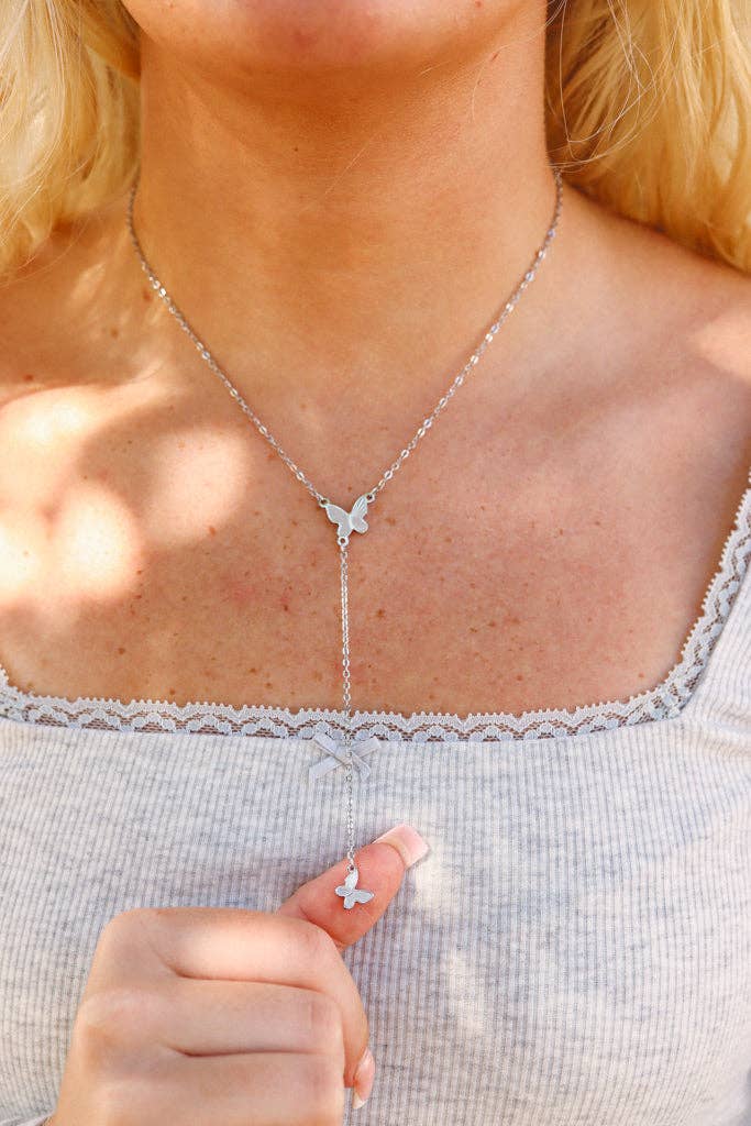 18K Gold PVD Stainless Steel Butterfly Lariat Necklace - KM Jewelry Co.