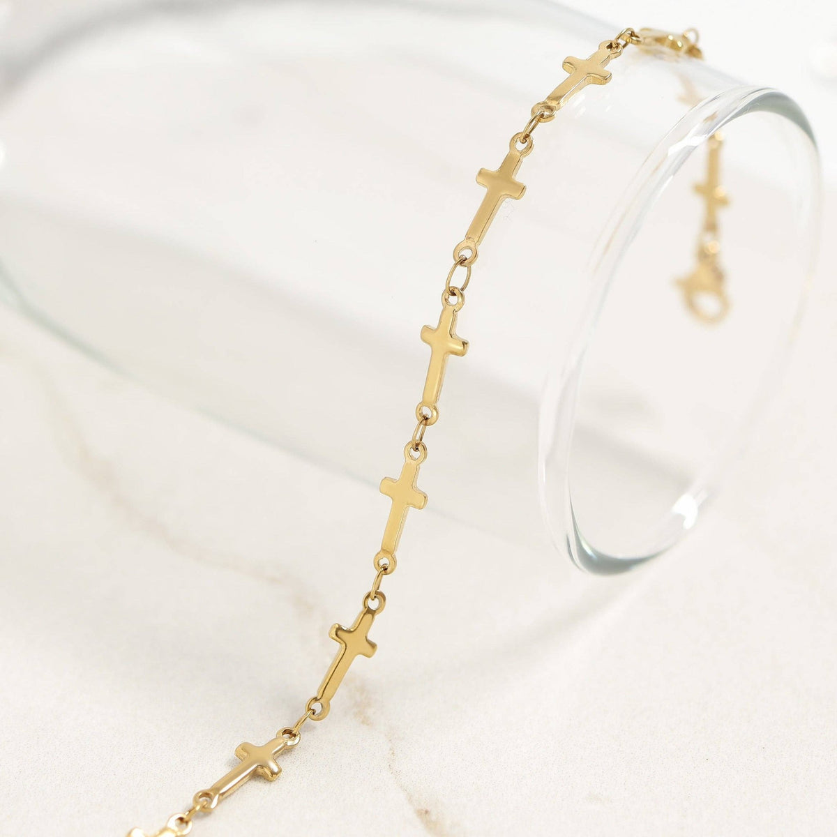 18K Gold PVD Stainless Steel Cross Chain Bracelet - KM Jewelry Co.