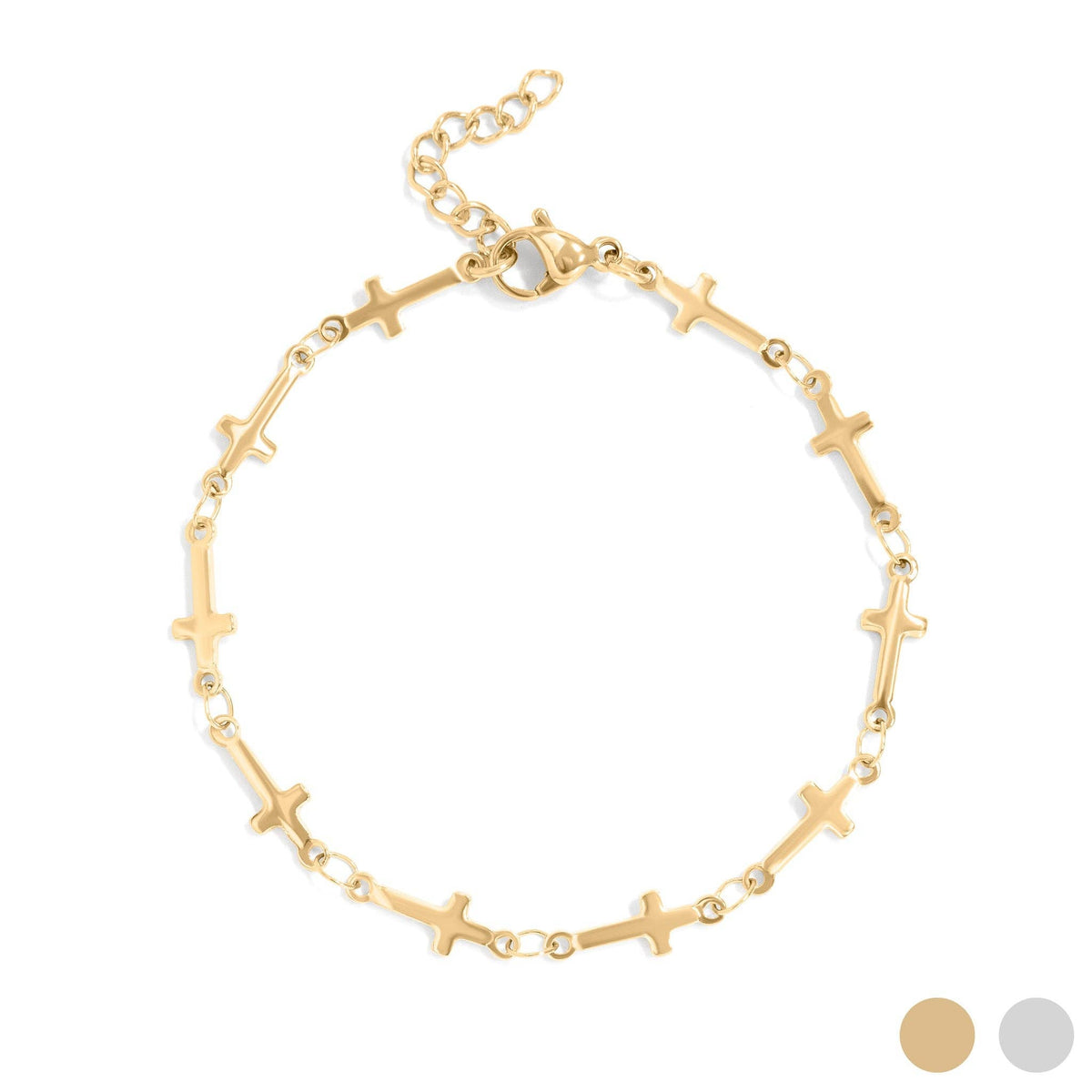 18K Gold PVD Stainless Steel Cross Chain Bracelet - KM Jewelry Co.