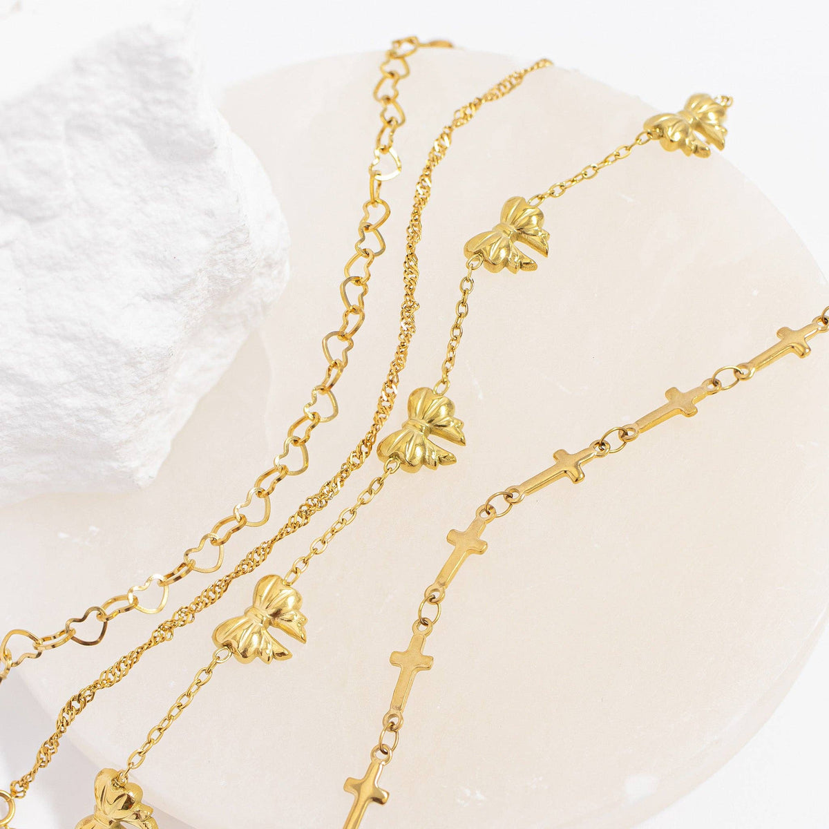 18K Gold PVD Stainless Steel Cross Chain Bracelet - KM Jewelry Co.