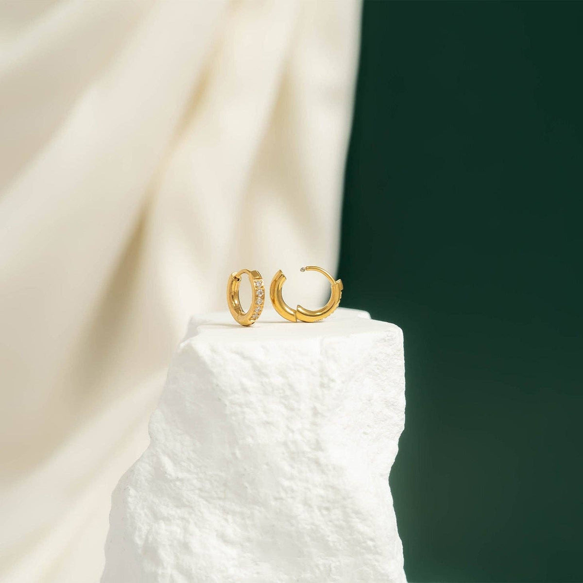 18K Gold PVD Stainless Steel CZ Mini Huggie Earrings - KM Jewelry Co.