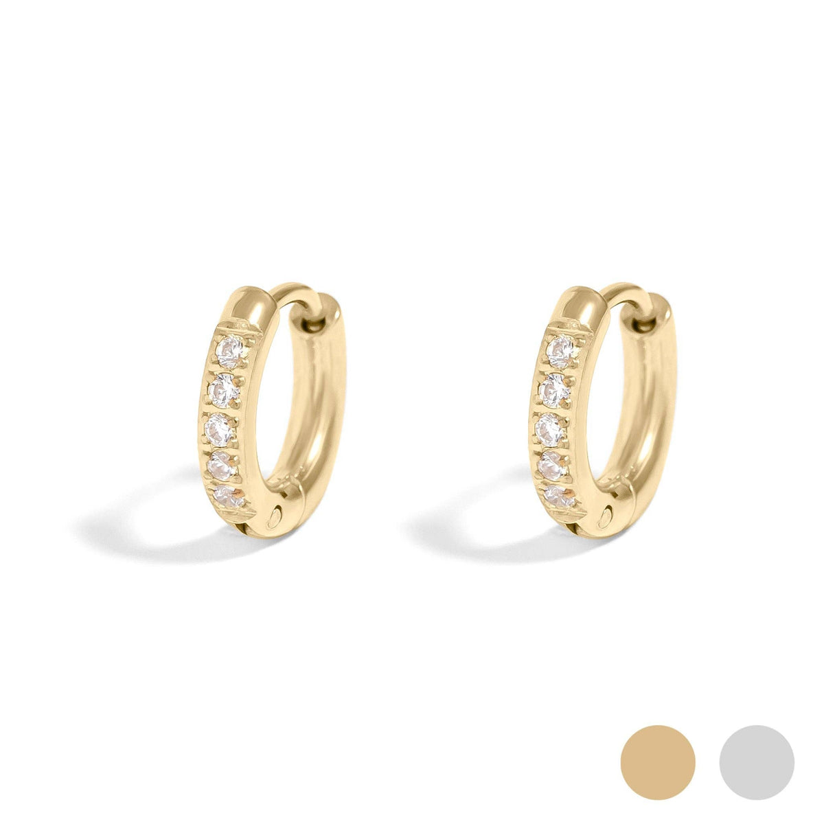 18K Gold PVD Stainless Steel CZ Mini Huggie Earrings - KM Jewelry Co.