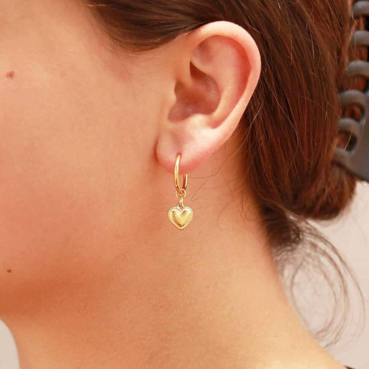 18K Gold PVD Stainless Steel Heart Pendant Hoop Earrings - KM Jewelry Co.