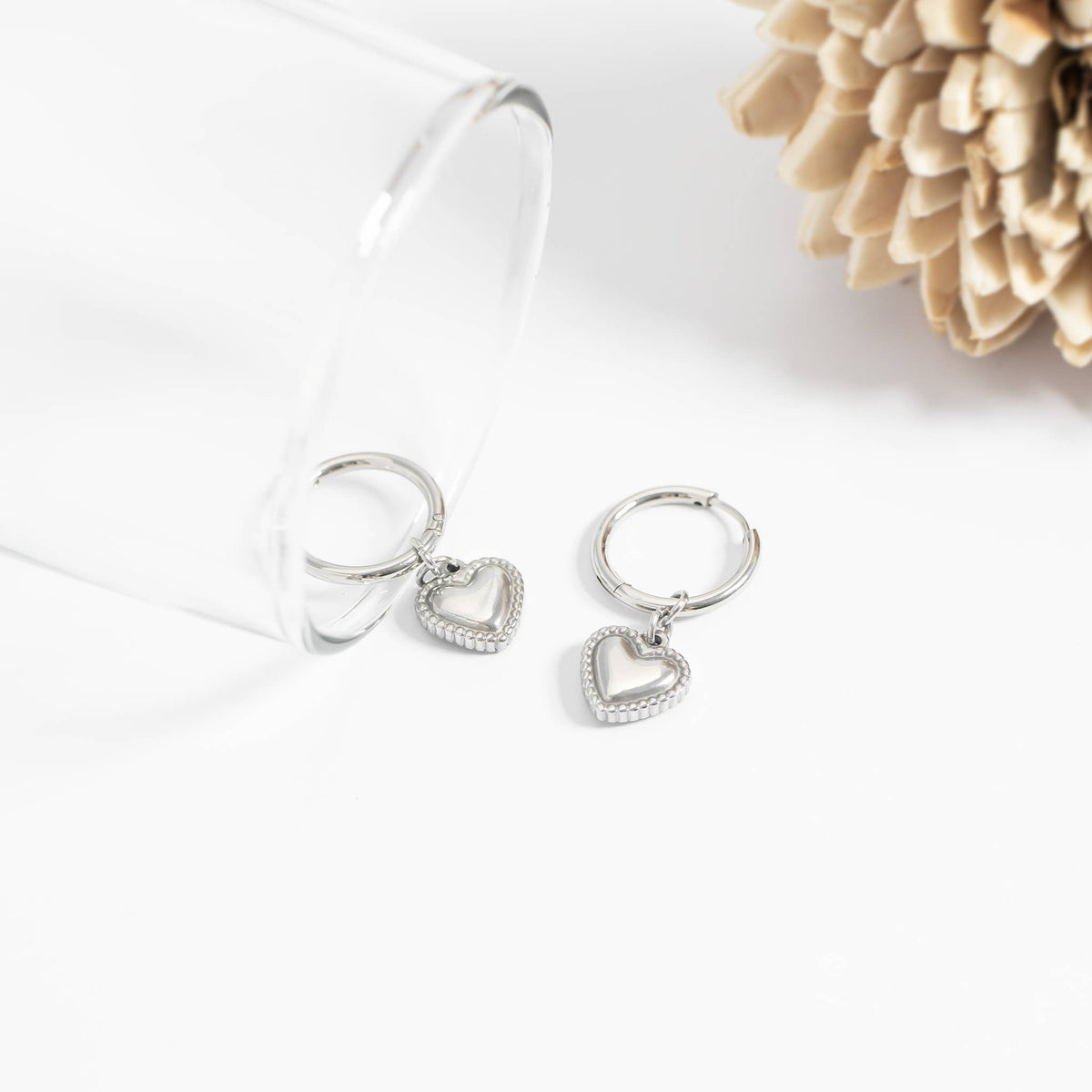 18K Gold PVD Stainless Steel Heart Pendant Hoop Earrings - KM Jewelry Co.