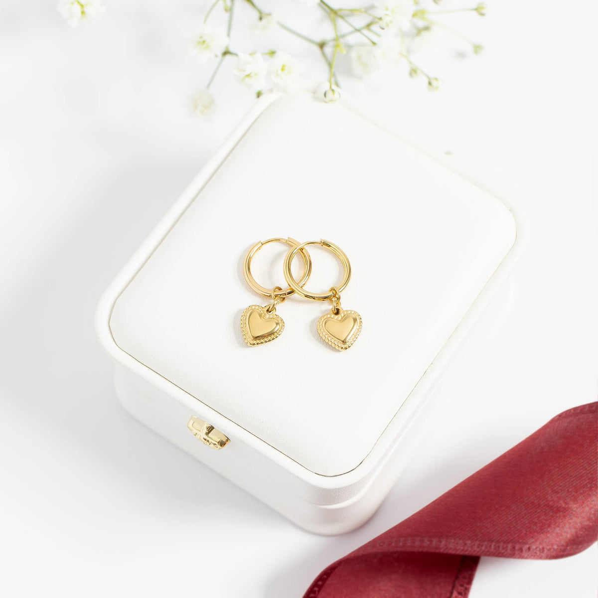 18K Gold PVD Stainless Steel Heart Pendant Hoop Earrings - KM Jewelry Co.