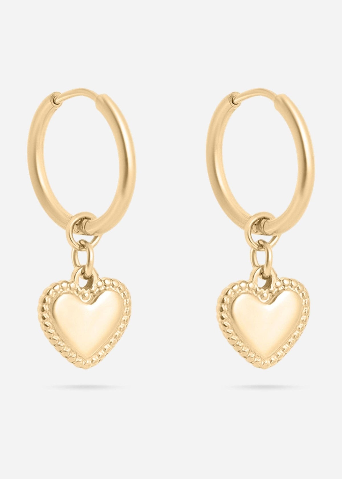 18K Gold PVD Stainless Steel Heart Pendant Hoop Earrings - KM Jewelry Co.