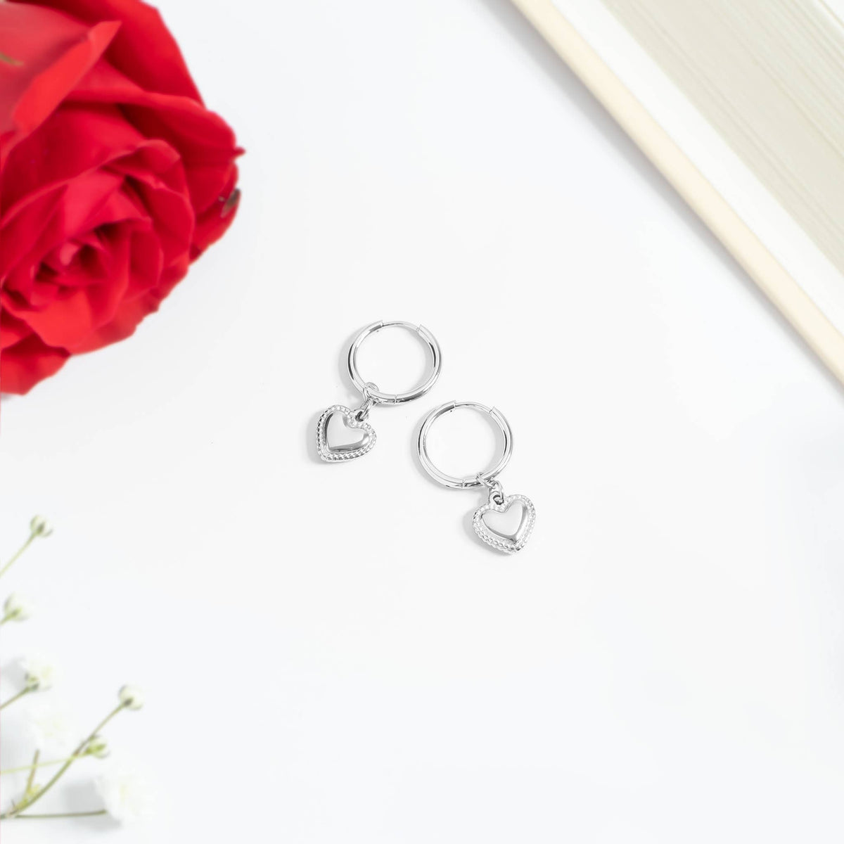 18K Gold PVD Stainless Steel Heart Pendant Hoop Earrings - KM Jewelry Co.