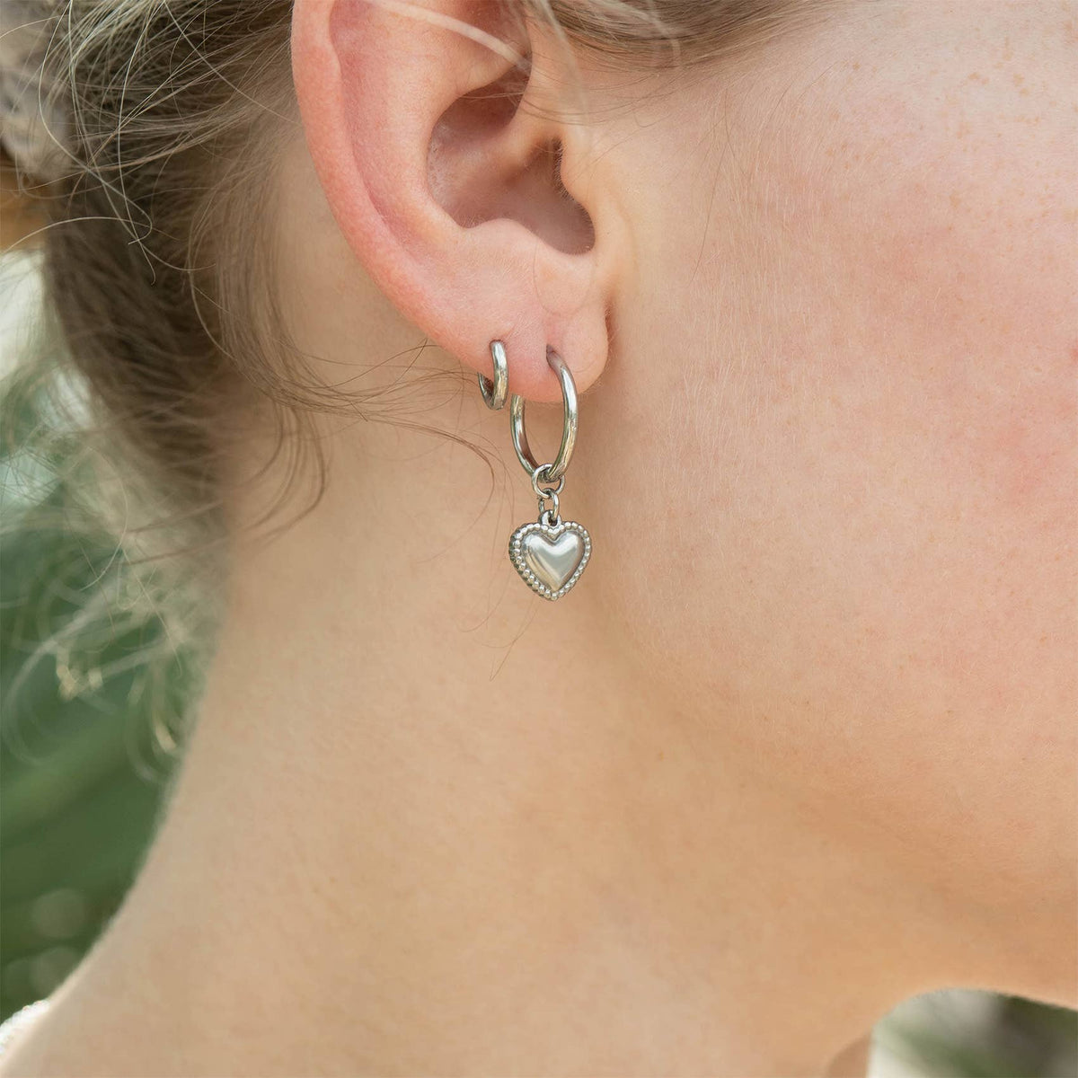 18K Gold PVD Stainless Steel Heart Pendant Hoop Earrings - KM Jewelry Co.