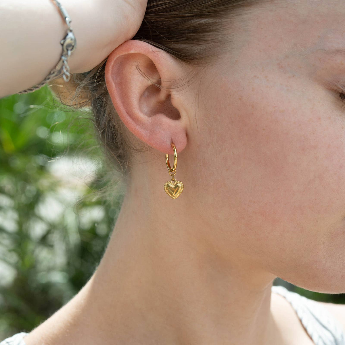 18K Gold PVD Stainless Steel Heart Pendant Hoop Earrings - KM Jewelry Co.