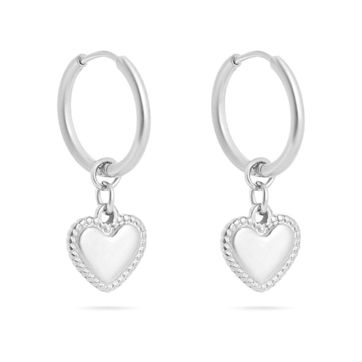 18K Gold PVD Stainless Steel Heart Pendant Hoop Earrings - KM Jewelry Co.