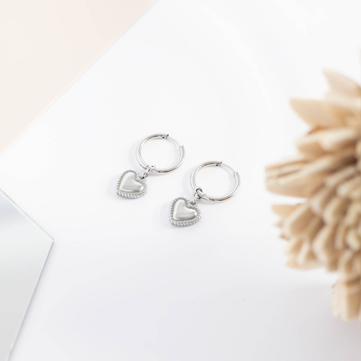 18K Gold PVD Stainless Steel Heart Pendant Hoop Earrings - KM Jewelry Co.