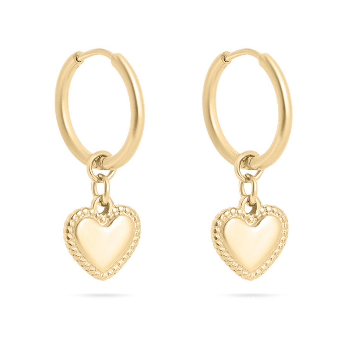18K Gold PVD Stainless Steel Heart Pendant Hoop Earrings - KM Jewelry Co.