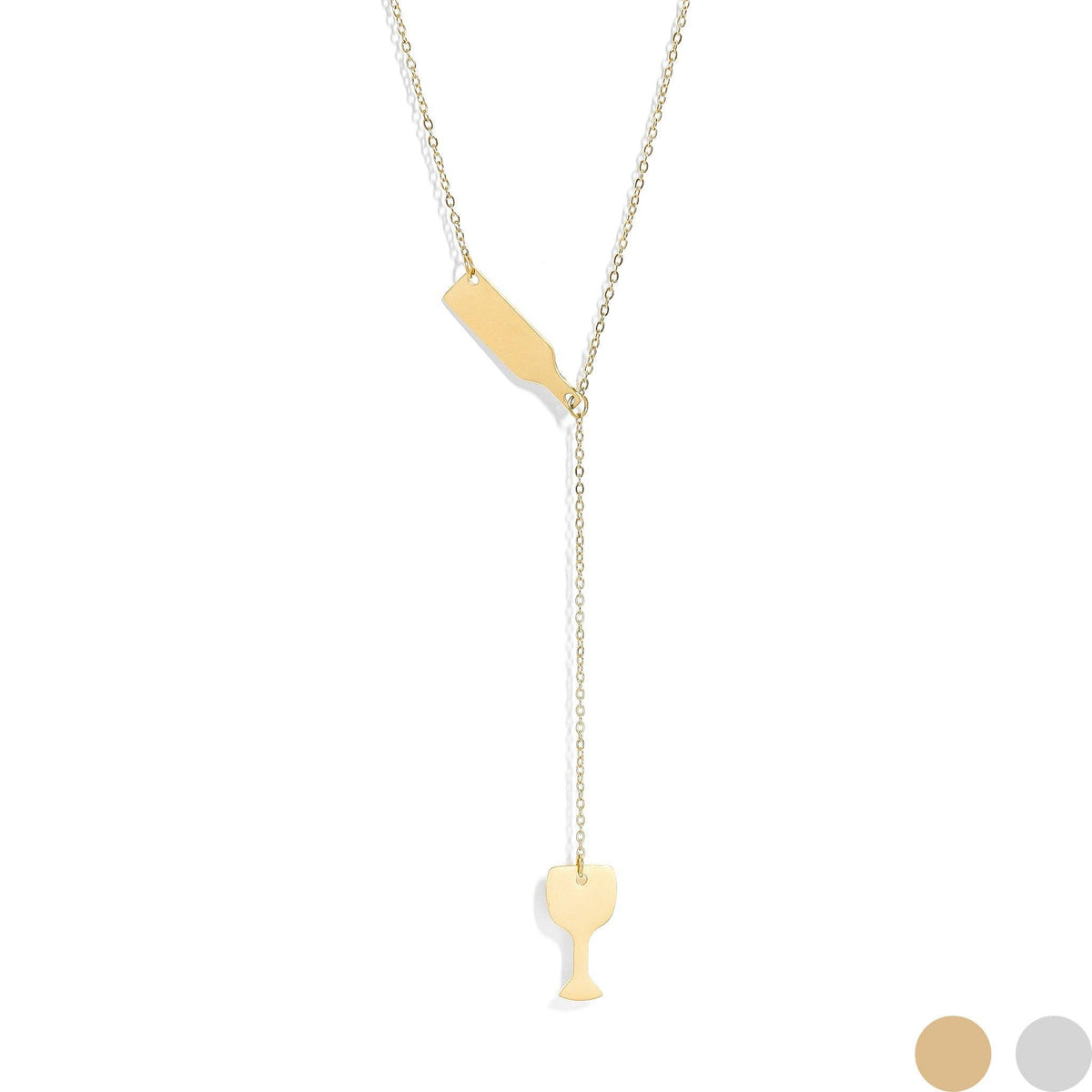 18K Gold PVD Stainless Steel Lariat Necklace Wine Glass - KM Jewelry Co.