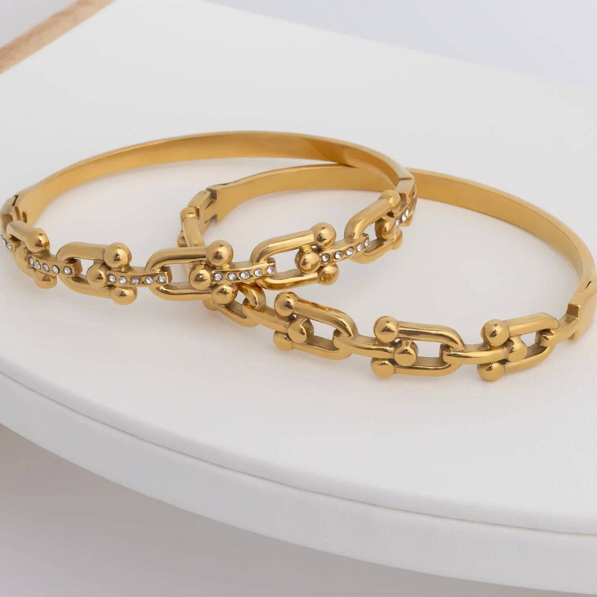 18K Gold PVD Stainless Steel Stone Hardware Bangle - KM Jewelry Co.