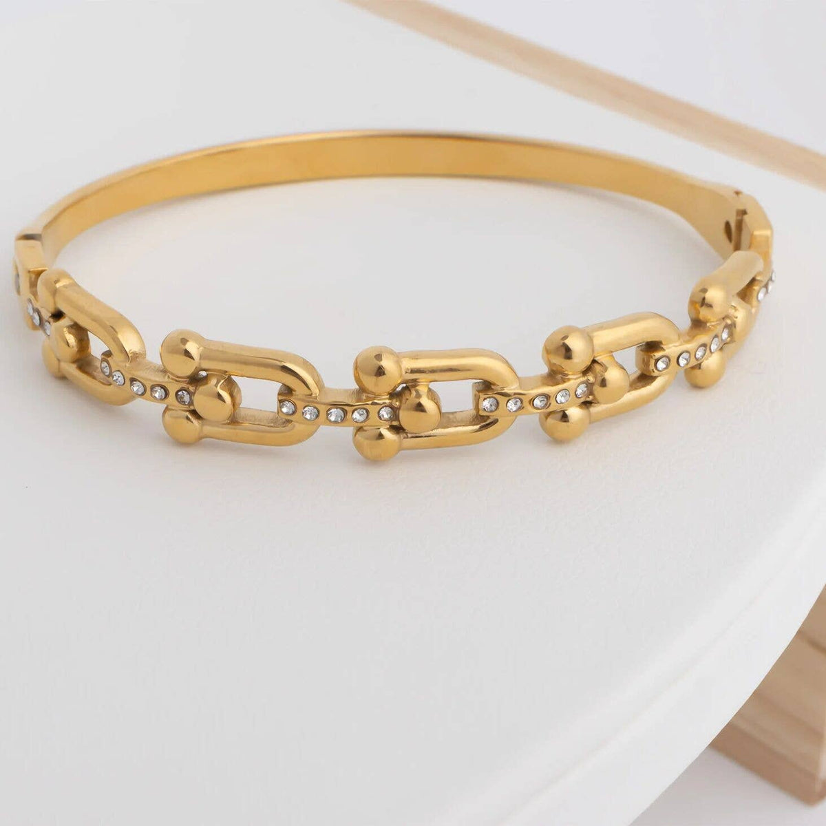 18K Gold PVD Stainless Steel Stone Hardware Bangle - KM Jewelry Co.