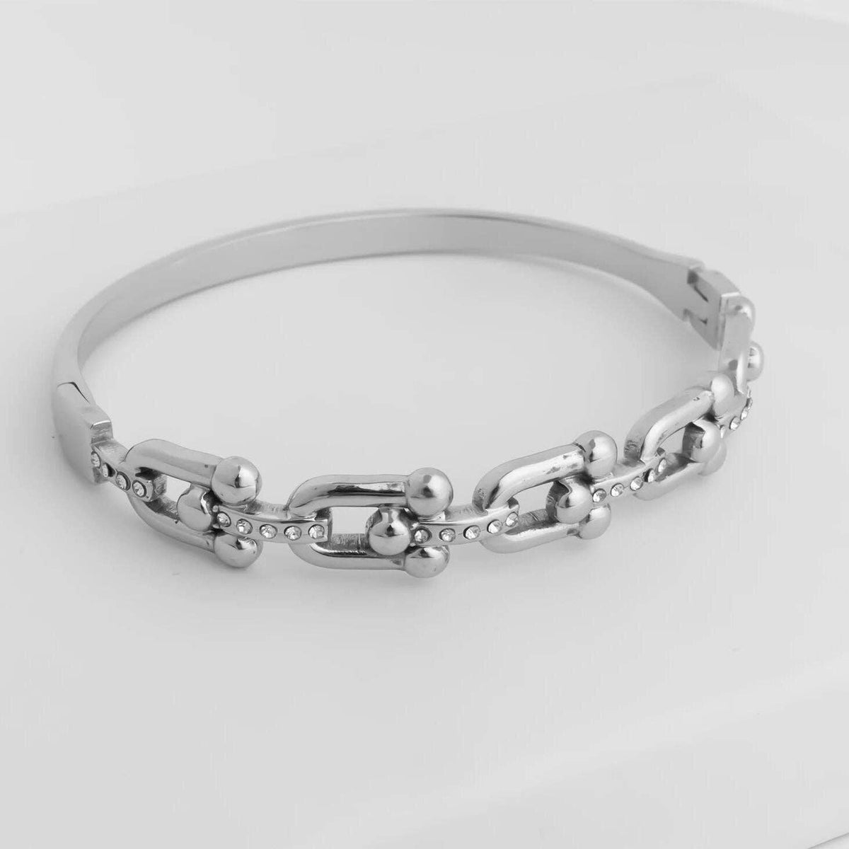 18K Gold PVD Stainless Steel Stone Hardware Bangle - KM Jewelry Co.