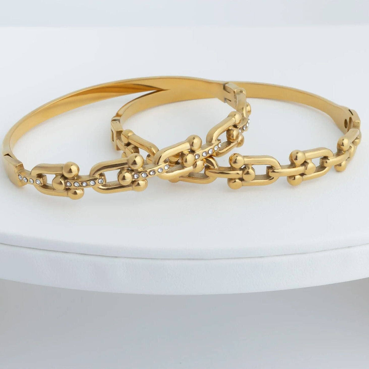 18K Gold PVD Stainless Steel Stone Hardware Bangle - KM Jewelry Co.
