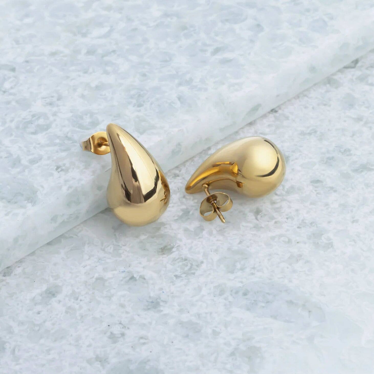 18K Gold PVD Stainless Steel Tear Drop Stud Earrings - KM Jewelry Co.