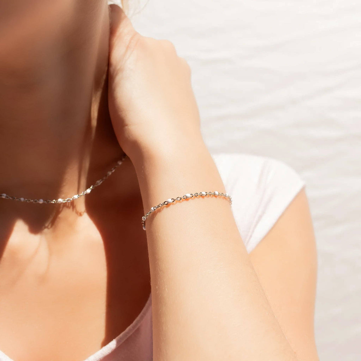 18K Gold PVD Stainless Steel White Confetti Chain Bracelet - KM Jewelry Co.