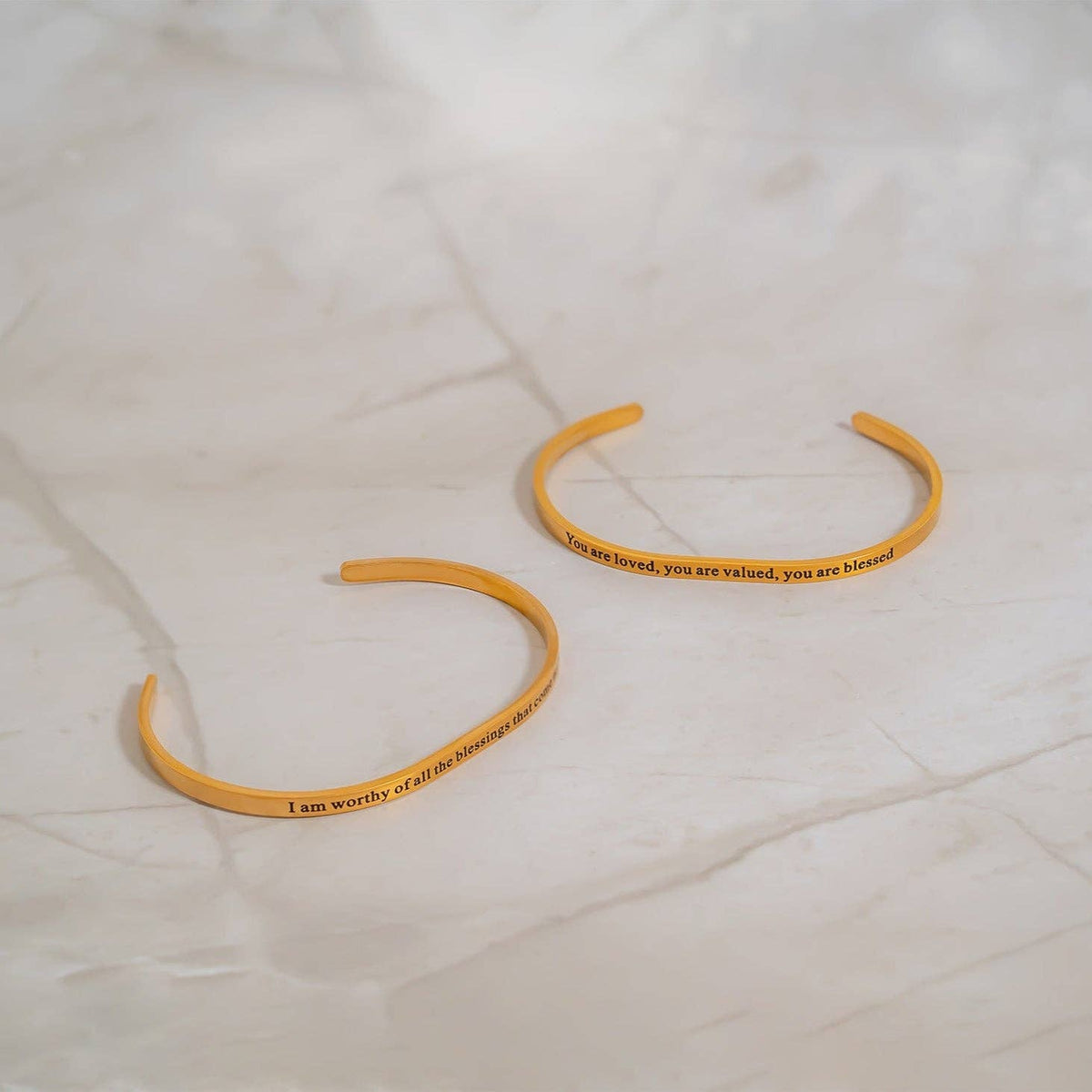 18K Gold PVD You are Loved Engraved Bangle Bracelet - KM Jewelry Co.