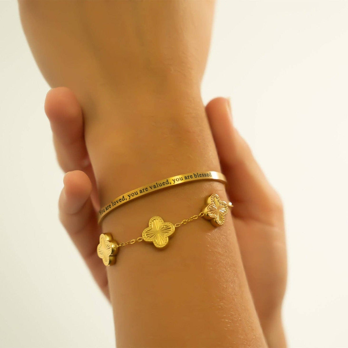 18K Gold PVD You are Loved Engraved Bangle Bracelet - KM Jewelry Co.