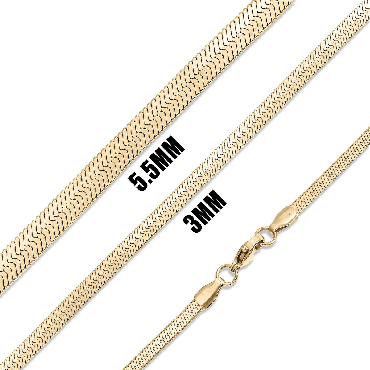 18K Gold Stainless Steel Herringbone Chain Necklace - KM Jewelry Co.