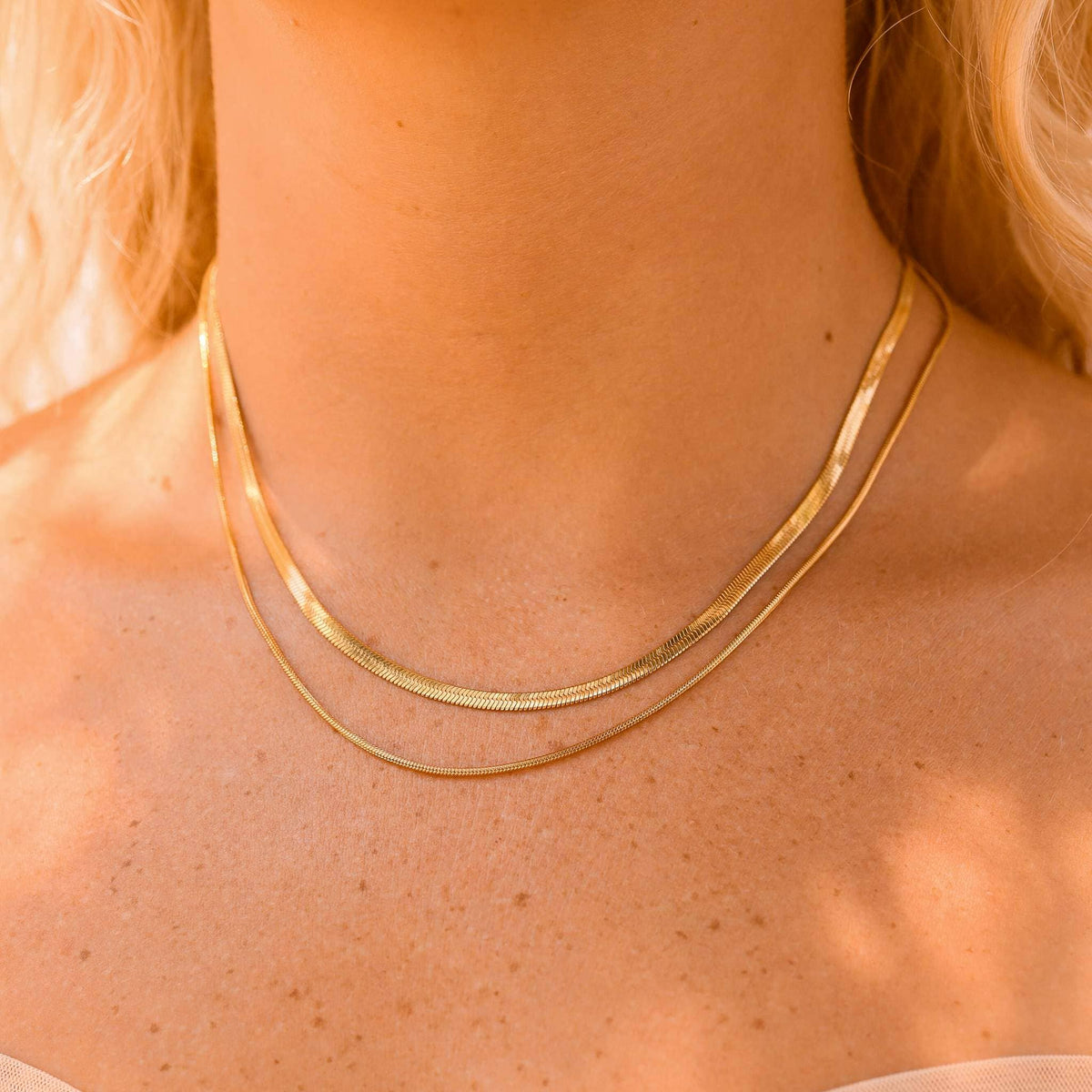 18K Gold Stainless Steel Herringbone Chain Necklace - KM Jewelry Co.