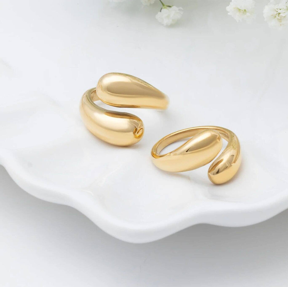 18K Gold Stainless Steel Large Duo Drop Ring - KM Jewelry Co.