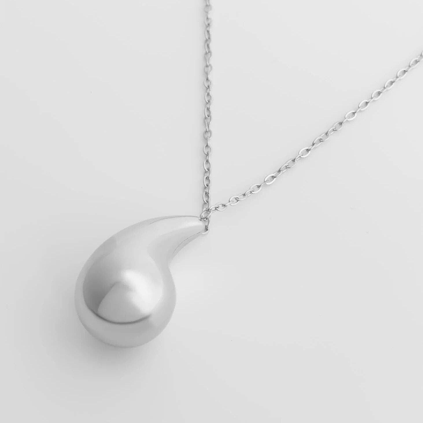 18k Gold PVD Stainless Steel Tear Drop Charm Necklace