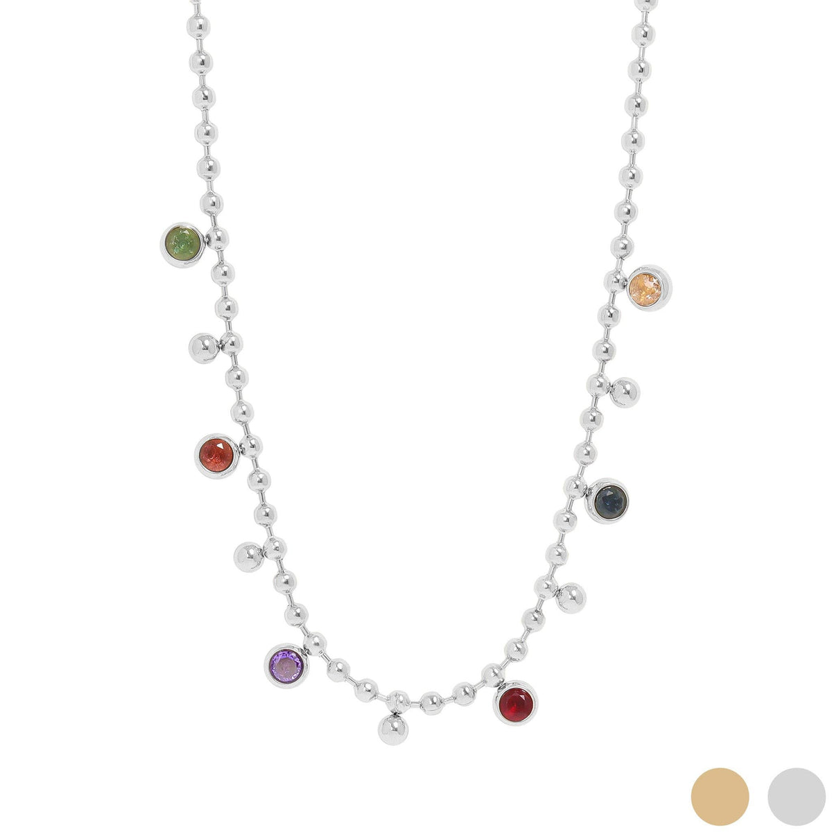 18K Gold PVD Stainless Steel Multicolor Beaded Charm Necklace
